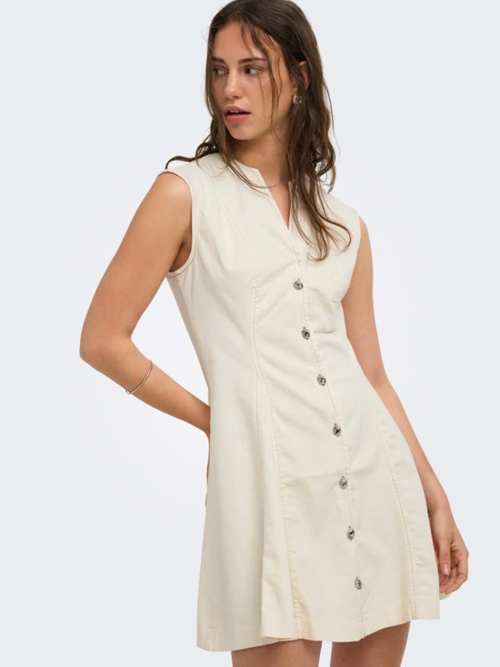 Zara Sleeveless Denim Mini Dress Cream Size XL